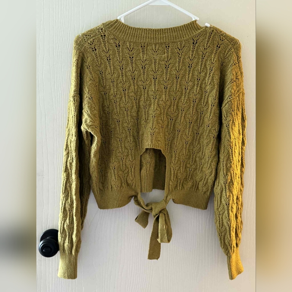 Pink Rose Mustard Cable Knit Sweater with Tie Back